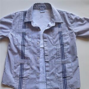 BlueQuail Boys Guayabera-blue Orange plaid Button-Down Shirt